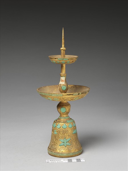 銅鍍金嵌綠松石燭台（五供）