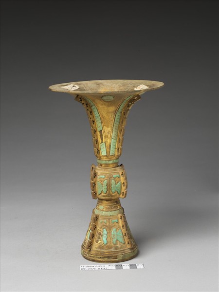 銅鍍金嵌綠松石觚（五供）