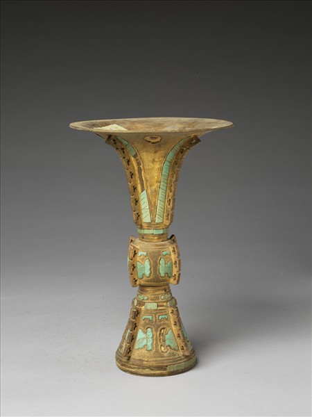 銅鍍金嵌綠松石觚（五供）