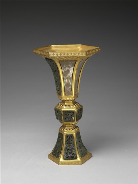 銅鍍金嵌玉及填料觚（五供）