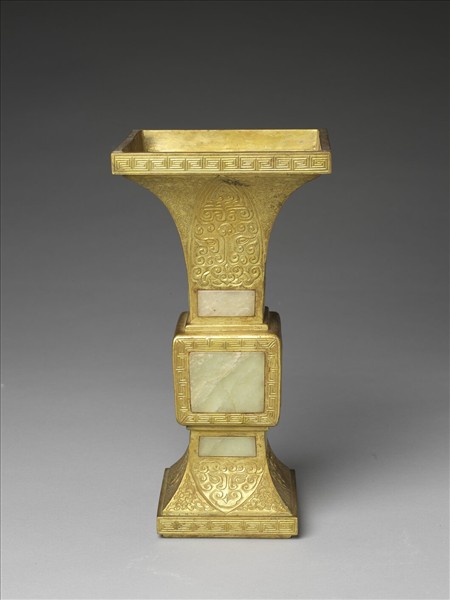 銅鍍金嵌玉觚（五供）