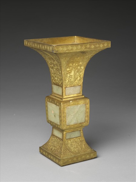 銅鍍金嵌玉觚（五供）