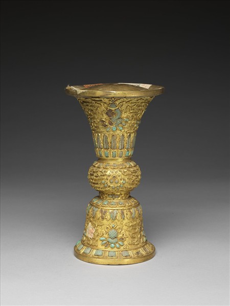 銅鍍金嵌綠松石觚（五供）