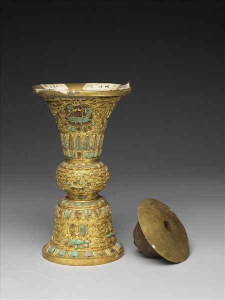 銅鍍金嵌綠松石觚（五供）