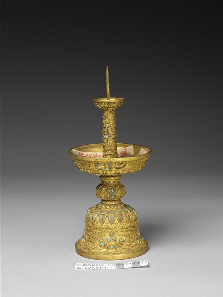 銅鍍金嵌綠松石燭台（五供）