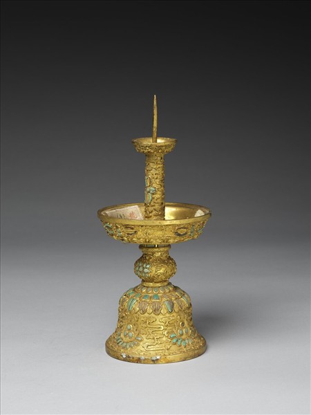 銅鍍金嵌綠松石燭台（五供）