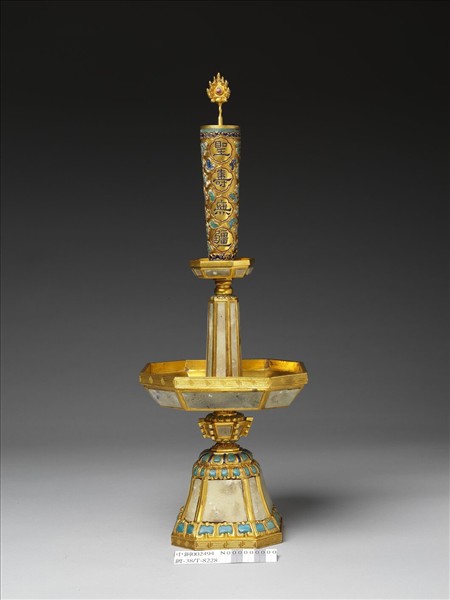 銅鍍金嵌料及填琺瑯燭台（五供）