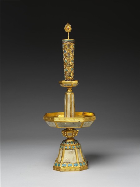 銅鍍金嵌料及填琺瑯燭台（五供）