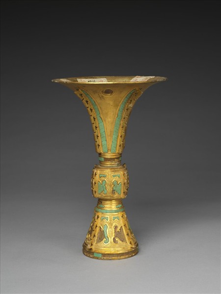 銅鍍金嵌綠松石觚（五供）