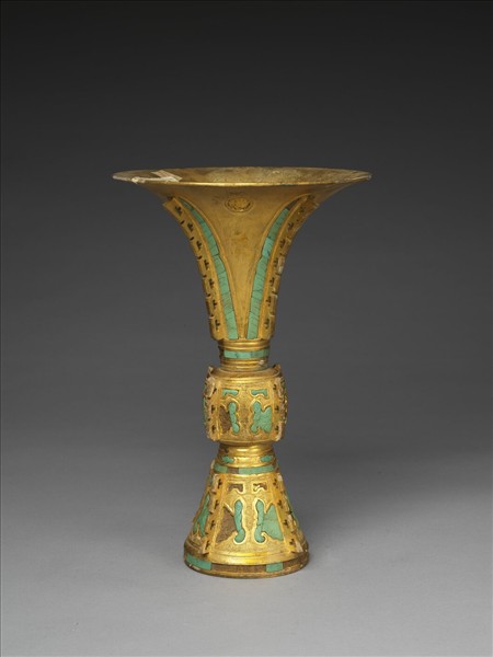 銅鍍金嵌綠松石觚（五供）