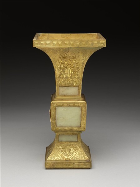 銅鍍金嵌玉觚（五供）