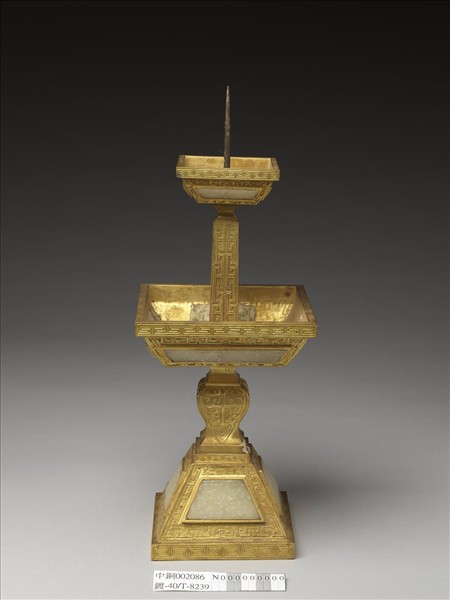 銅鍍金嵌玉燭台（五供）