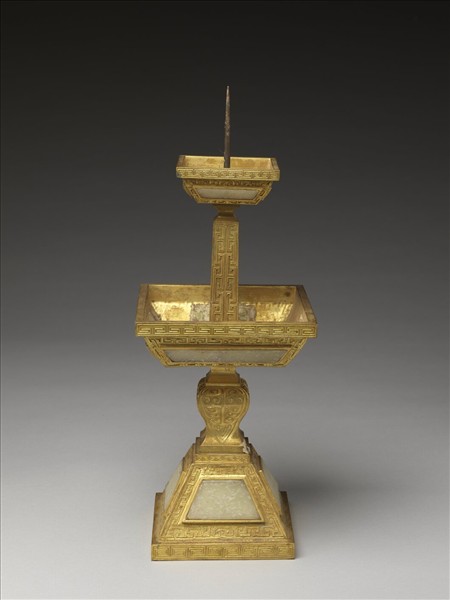 銅鍍金嵌玉燭台（五供）