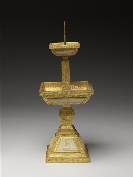 銅鍍金嵌玉燭台（五供）