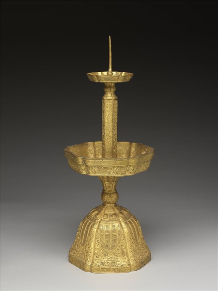 銅鍍金五供-燭台（一對）