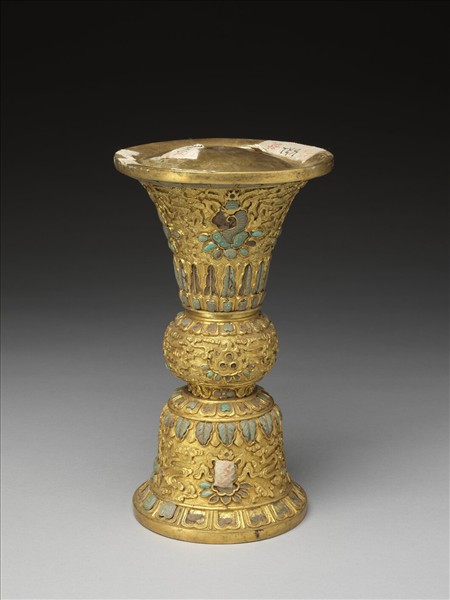 銅鍍金嵌綠松石觚（五供）