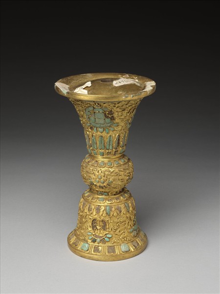 銅鍍金嵌綠松石觚（五供）