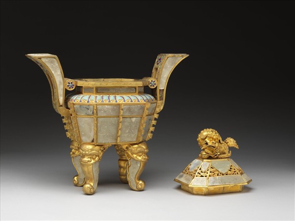 銅鍍金嵌料及填琺瑯五供-香爐