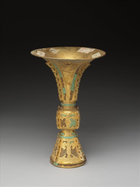 銅鍍金嵌綠松石觚（五供）