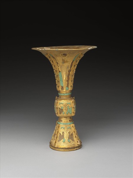 銅鍍金嵌綠松石觚（五供）