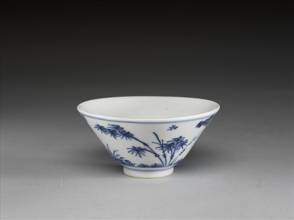 青花歲寒三友圖杯