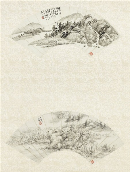 民國陸恢顧麟士山水　軸　顧麟士山水