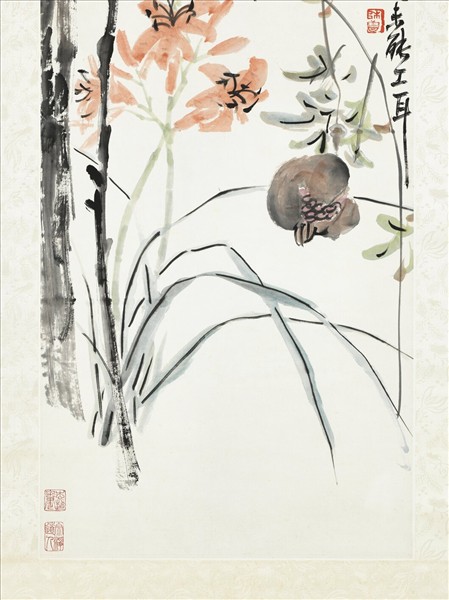 民國陳衡恪石榴萱花　軸