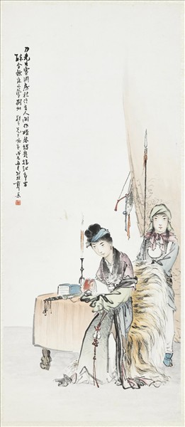 民國郭梁秉燭待旦圖　軸