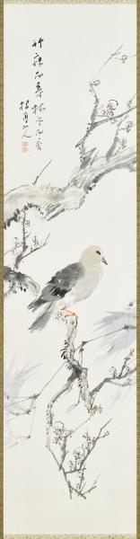 日本松林桂月梅花竹鳩　軸