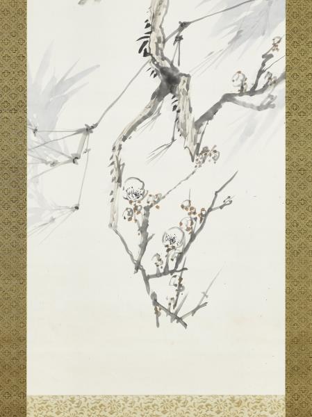 日本松林桂月梅花竹鳩　軸