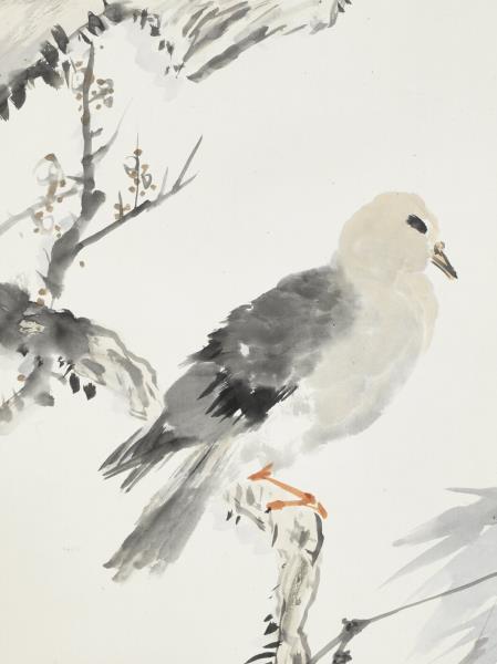 日本松林桂月梅花竹鳩　軸