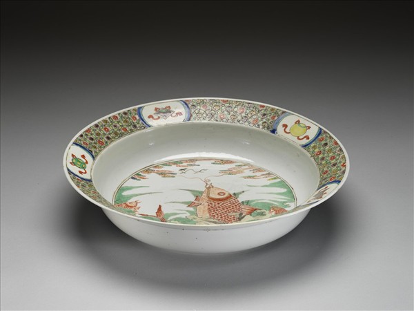 五彩魚化龍八寶紋洗