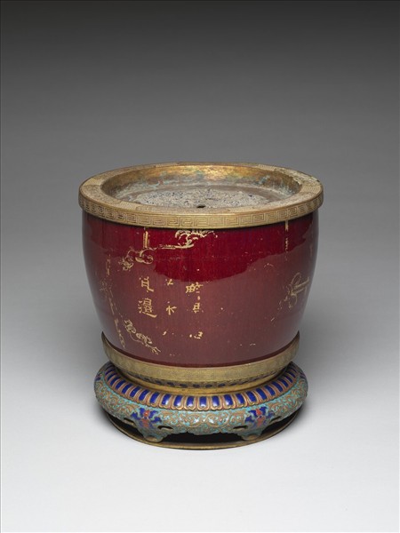 描金寶石紅釉花盆