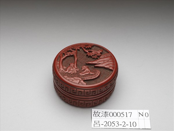 剔紅山水人物圓盒