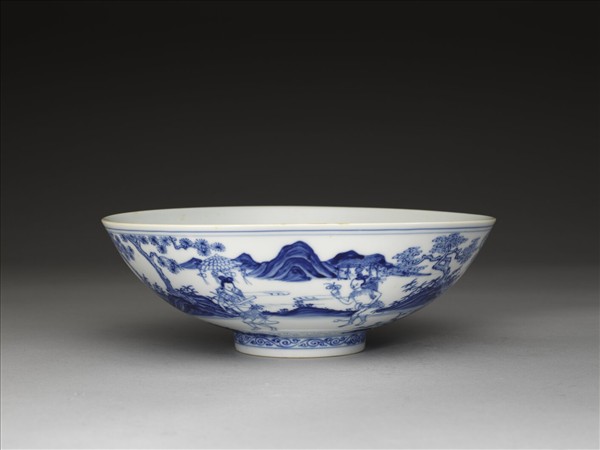 青花山水仙人圖碗