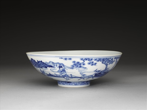 青花山水仙人圖碗