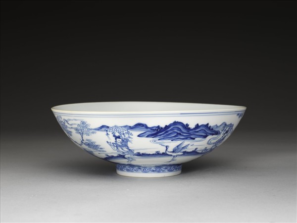 青花山水仙人圖碗