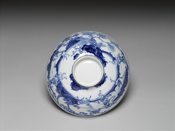 青花山水仙人圖碗