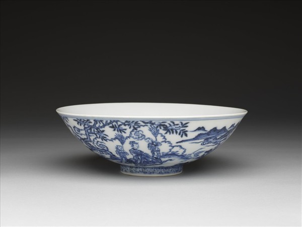 青花山水仙人圖碗