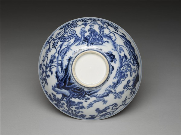 青花山水仙人圖碗