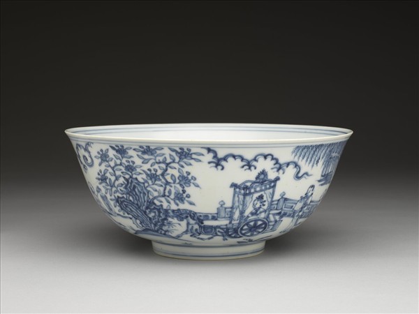 青花三友仕女圖碗