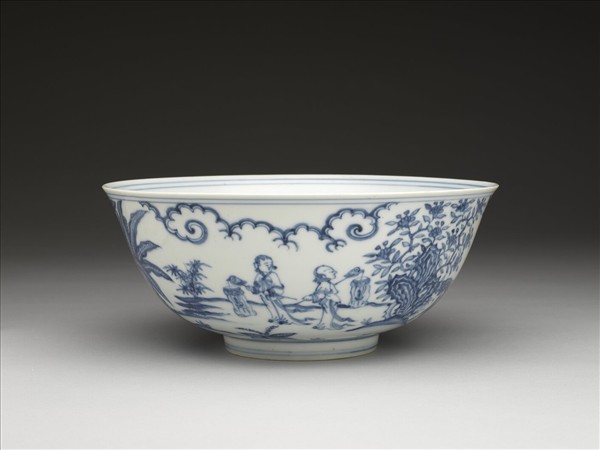 青花三友仕女圖碗