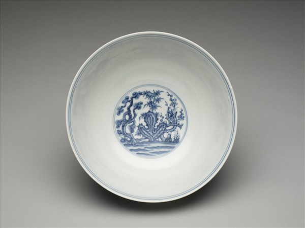 青花三友仕女圖碗