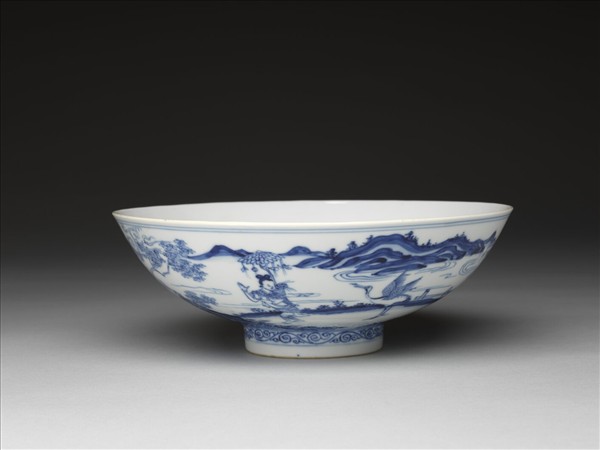 青花山水仙人圖碗