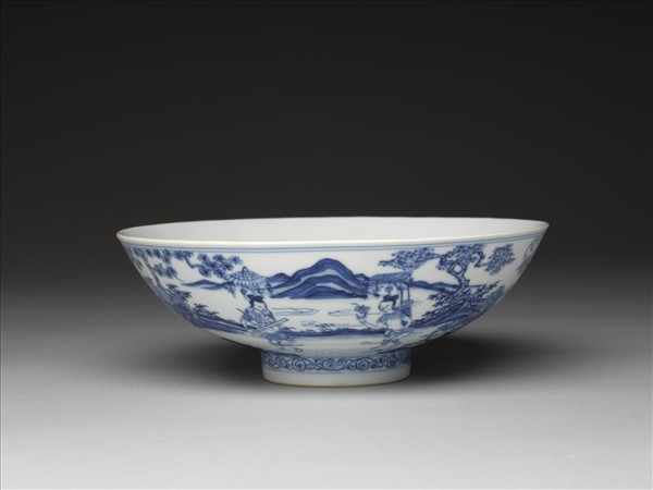 青花山水仙人圖碗