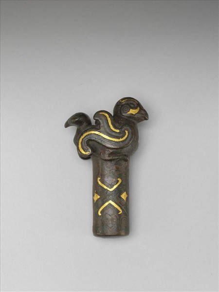 錯金銀鳥紋銅器首