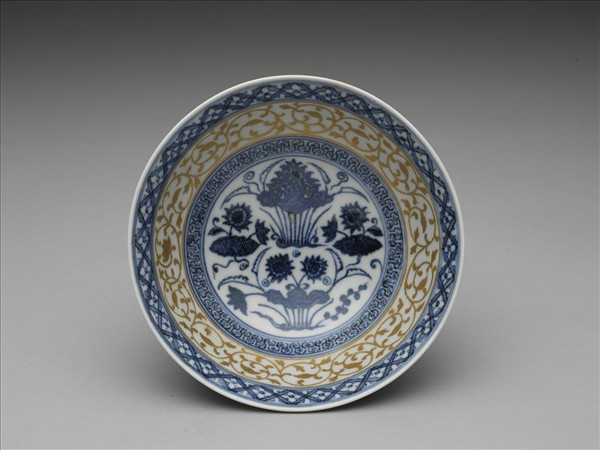 青花描金蓮塘紋碗