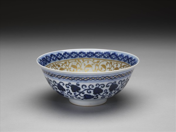 青花描金蓮塘紋碗