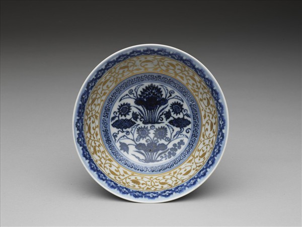 青花描金蓮塘紋碗