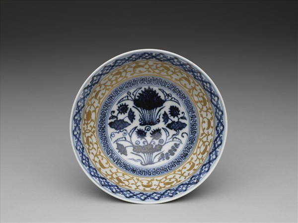 青花描金蓮塘紋碗